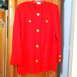 Vintage red cardigan gold buttons sweater. Old Money. Mon75% wool 25% rayon.